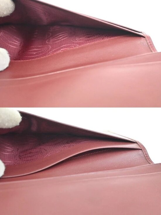 Must de Cartier Authentic Bi-fold Kiss Lock Wallet Clasp  MUST DE CARTIER 2C Logo Bifold Long Wallet Purse Leather Red GHW 01KD061